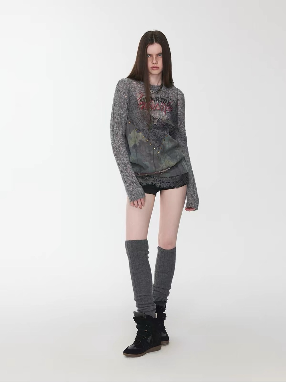 1Jinn Studio | Knitwear & Camouflage V-Neck Lace-Trim Rhinestone Camisole